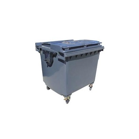 Container plastic negru cu capac drept 1100 L